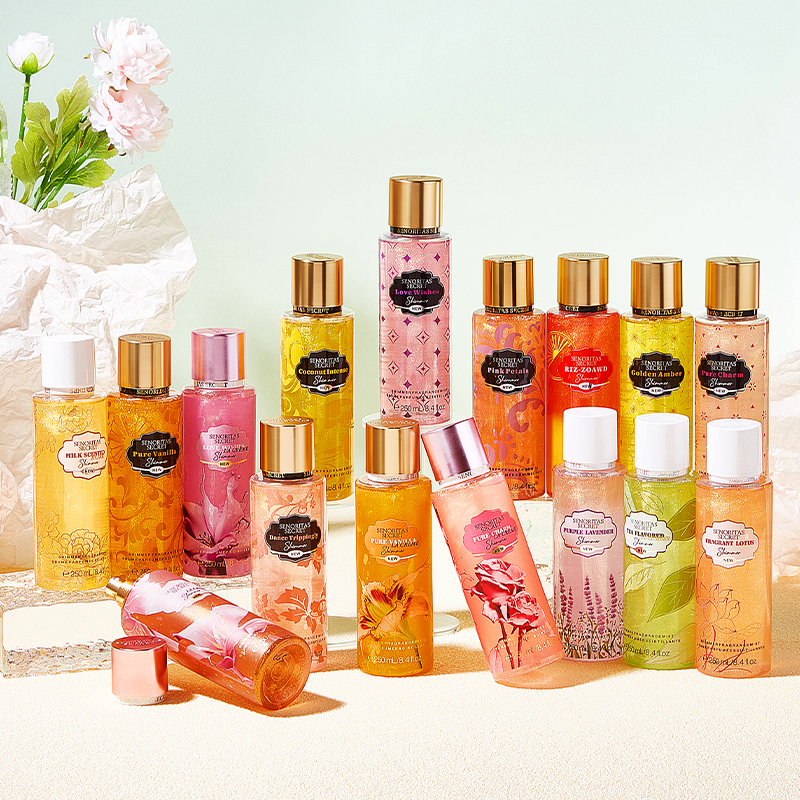 250ml Spray do ciała Perfumowany brokatowy spray z połyskiem Kwiatowy zapach Delikatna mgiełka Mgiełka do ciała dla kobiet