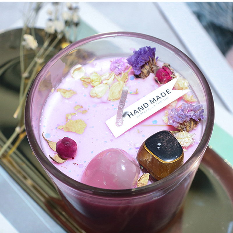 100g Home Decor ręcznie robiony wosk sojowy aromaterapia ekologiczny wysoki kryształ kamień suchy kwiat świeca zapachowa na imprezy prezent urodzinowy
